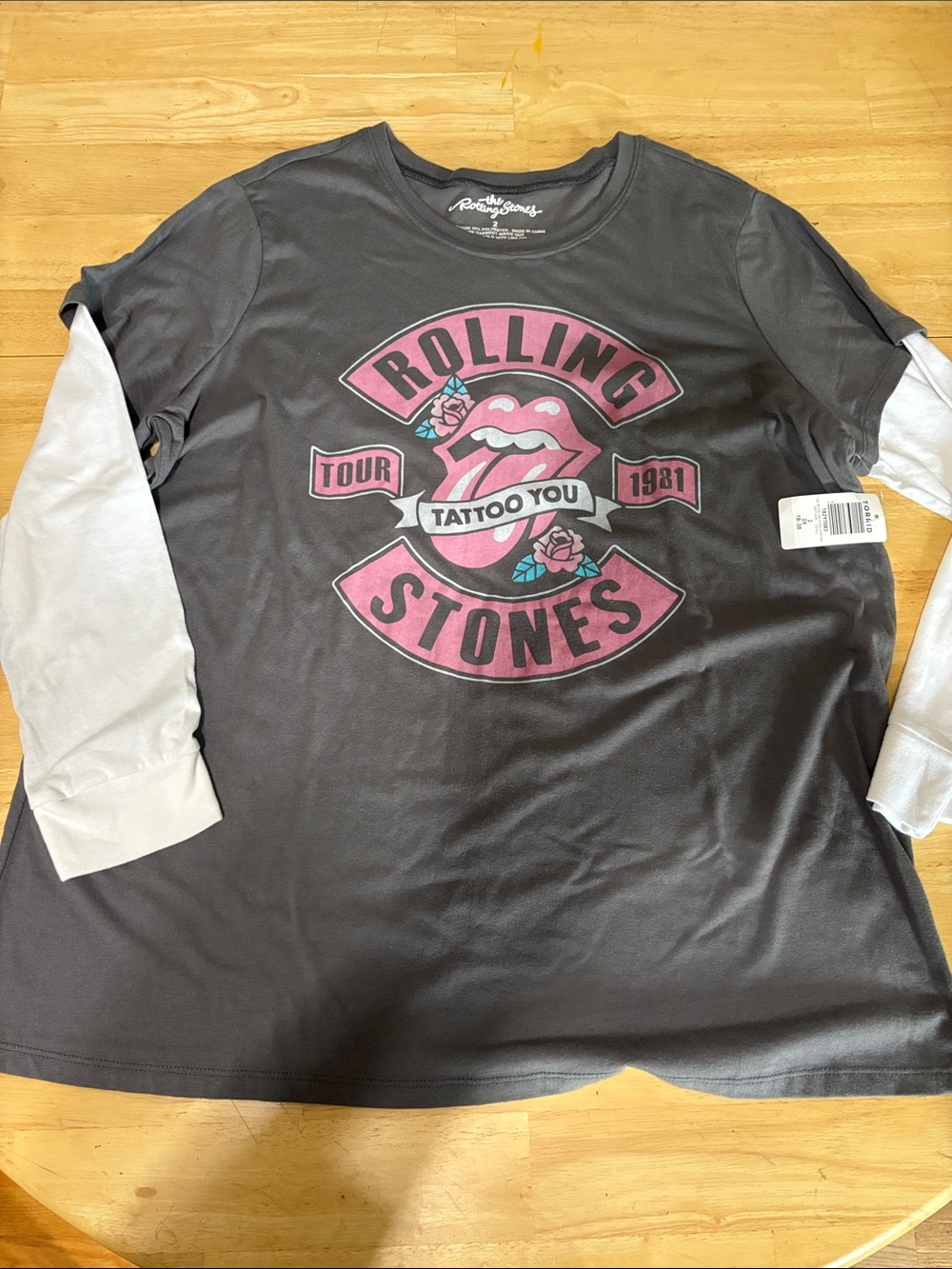 Rolling Stones Graphic Layered-Look Tee - Pink/Gray